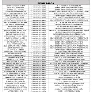 ALUNOS CLASSIFICADOS OBQ FASE 3 DE 2022