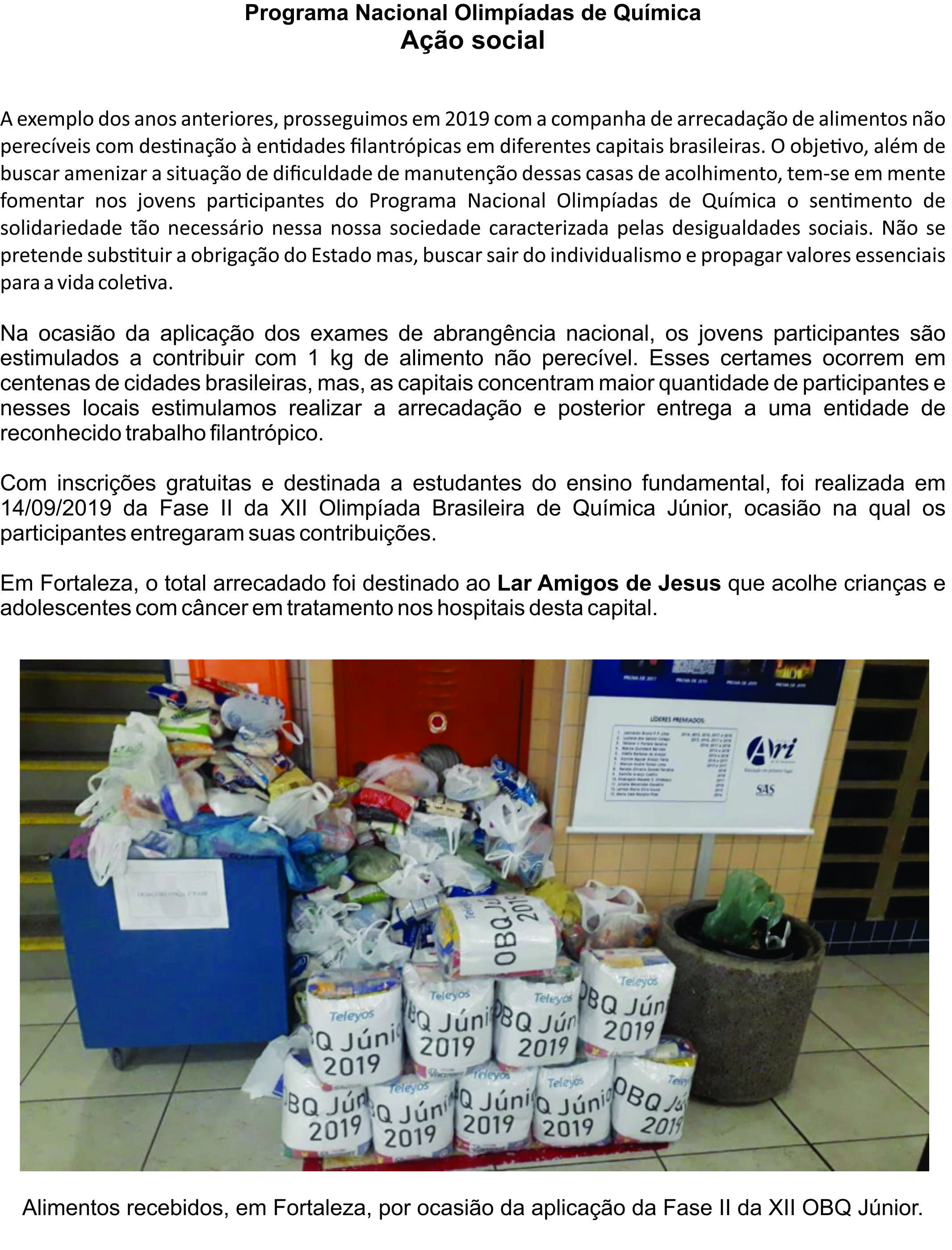 Ação filantrópica na OBQ Júnior - 2019