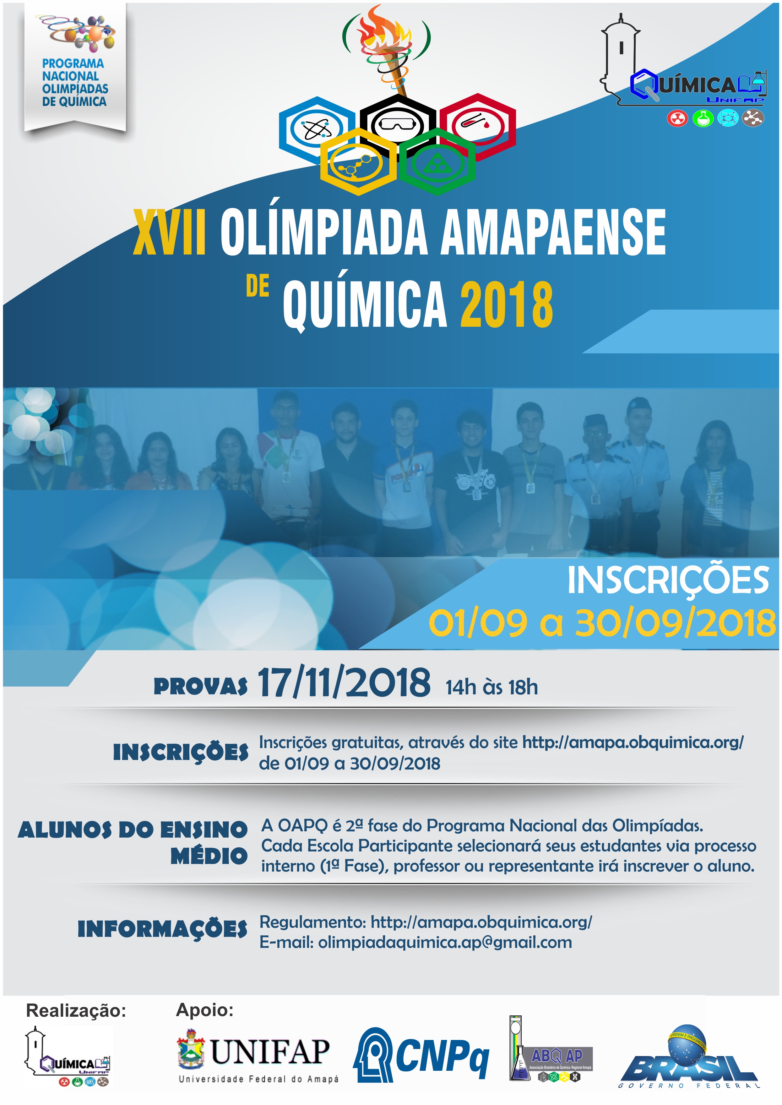 INSCRIÇÕES OLIMPÍADA AMAPAENSE DE QUÍMICA 2018