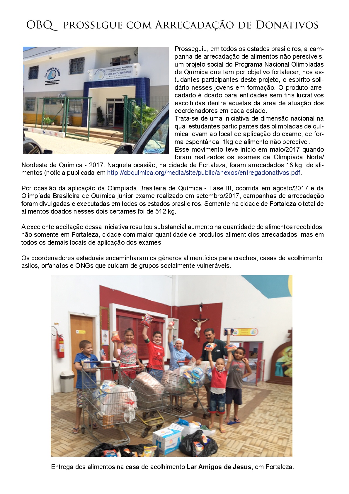 OBQ participa de campanha de doação de alimentos