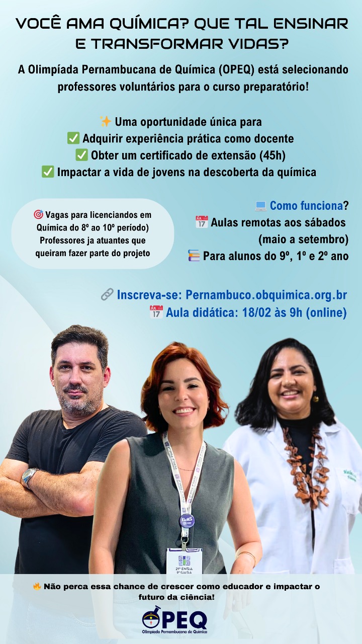 Seleção para professor voluntário no curso preparatório da OPEQ